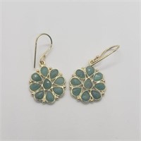 Gold Plated Emerald Flower Hook Earrings SJC