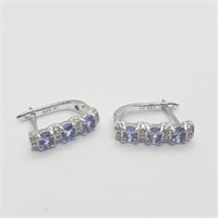 Sterling Silver Tanzanite Hoop  Earrings SJC