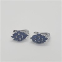 Stunning Sterling Sapphire&Diamond Hoop EarringsJC