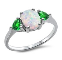 Sterling Silver White Opal & Emerald Ring SJC