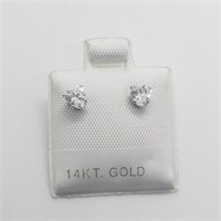 14K White Gold Heart Cz Screwback Stud Earrings JC