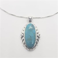 Sterling Silver Turquoise Pendant w Chain SJC