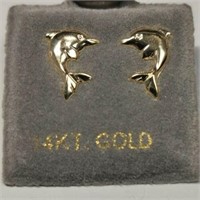 14K Yellow Gold Dolphin Screwback Stud Earrings JC