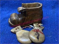 Hand carved wooden boot & wooden Cuba souvenir