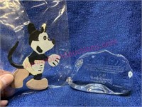 Disney glass paperweight & wood cut out of Mickey