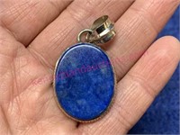 Sterling silver blue lapis oval pendant