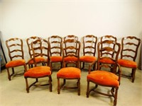 (10) Orange Upholstered Wooden Dining Chairs Set