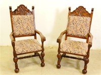 (2) Vintage, Dark Wood, Throne-Like Chairs