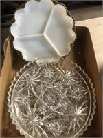 Group of glass platters and divided dish