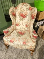 Floral upholstered wing chair