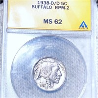 1938-D/D Buffalo Head Nickel ANACS - MS62