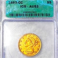 1883-CC $5 Gold Half Eagle ICG - AU53