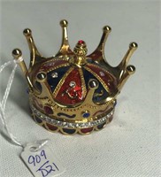 Brass Enameled Crown Trinket Box