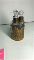 Vintage Brass Bottle Holder w/ 3 Bottles 1 Has a