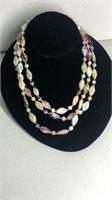 Polished Small Glass Stone Necklace  50" Long