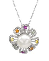14KT White Gold Pearl Sapphire and Diamond Pendant