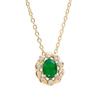 Plated 18KT Yellow Gold 1.00ct Green Agate and Dia