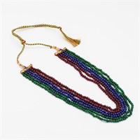 Multi-strand Ruby, Emerald and Sapphire Necklace