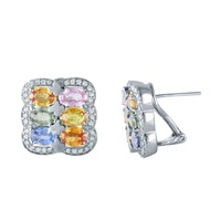 18KT White Gold 7.13ctw Multi Color Sapphire and D
