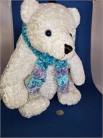 WHITE BEAR WITH LAVENDER AND TEAL SCARF