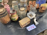 SMALL CLAY POTS, GLASS JARS, CANDLE HOLDER,