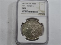 1882 0/S Broken S VAM NGC Morgan Dollar T-100