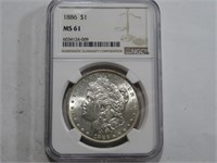 1886 MS 61 NGC Morgan Silver Dollar