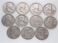 11 US Franklin Silver Half Dollars