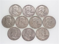 10 US Franklin Silver Half Dollars