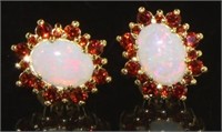 Oval 2.21 ct Opal & Garnet Stud Earrings