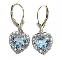 Genuine 2.50 ct Blue Topaz Heart Earrings
