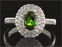 Oval 1.70 ct Emerald & White Topaz DBL Halo Ring