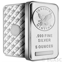 5 Ounce - .999 Fine Silver Sunshine Minting Bar