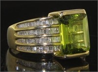 14kt Gold Natural 5.27 ct Peridot & Diamond Ring