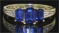 10kt Gold Emerald Cut Sapphire & Diamond Ring