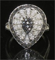 Pear Cut 1/2 ct Natural Black & White Diamond Ring