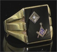10kt Gold Men's Masonic Diamond Ring