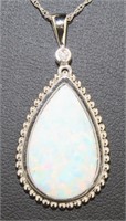 10kt Gold Large Pear Cut Opal & Diamond Necklace