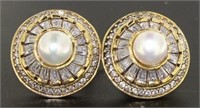 Pearl & White Topaz Baguette Earrings