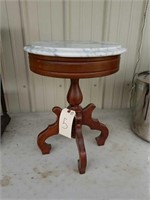 SMALL WALNUT MARBLE TOP TABLE