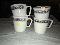 Lot of 4 Pyrex Milk Glass Coffee Mugs