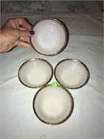 4 Small Milk Glass Fire King, Gold Rimmed Bowls