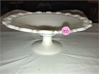 Pretty Milk Glass Cake Plate / Fruit Bowl Compote