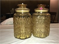 2 Large Yellow Glass Canisters