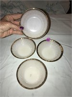 4 Milk Glass FIRE KING Gold Rimmed Bowls