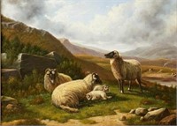 Oil on Panel Painting of Sheep in a Landscape.