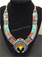Colorful Southwest Style Sterling Silver Necklace
