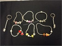 6 Pandora Style Bracelets & 2 Key Chains