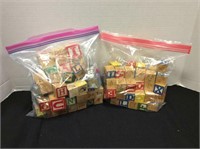 Two 1 Gallon Ziploc Bags Full of Wooden Blocks