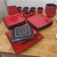 30pc Rave Red Square Dishes, Bowls, Mugs